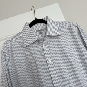 Burberry London Mens‎ Blue/Wht Striped Long Sleeve Dress Shirt Sz 17.5-44 *READ*
